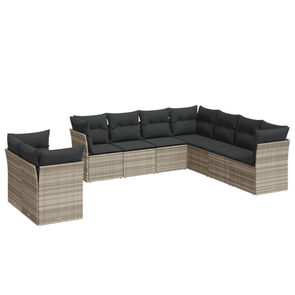 sofasæt til haven 9 dele med hynder polyrattan lysegrå