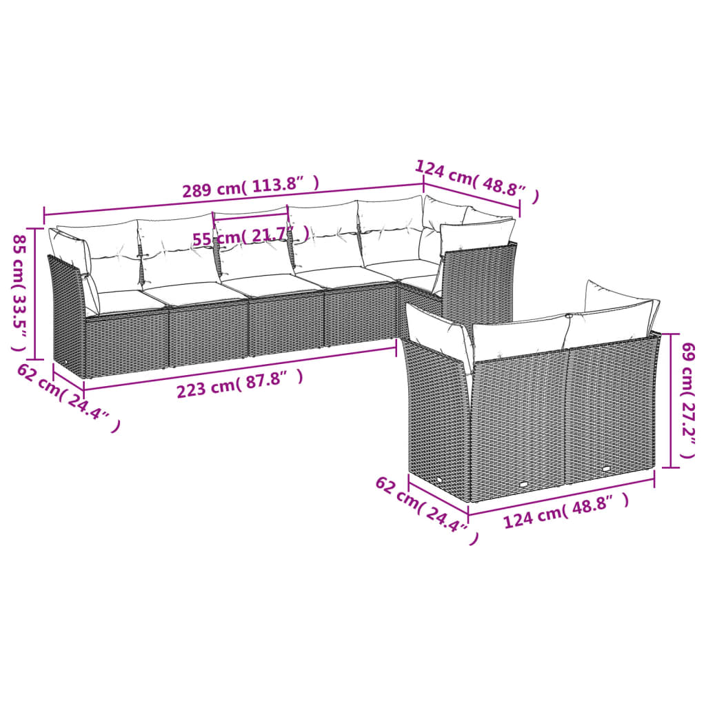 sofasæt til haven 8 dele med hynder polyrattan sort