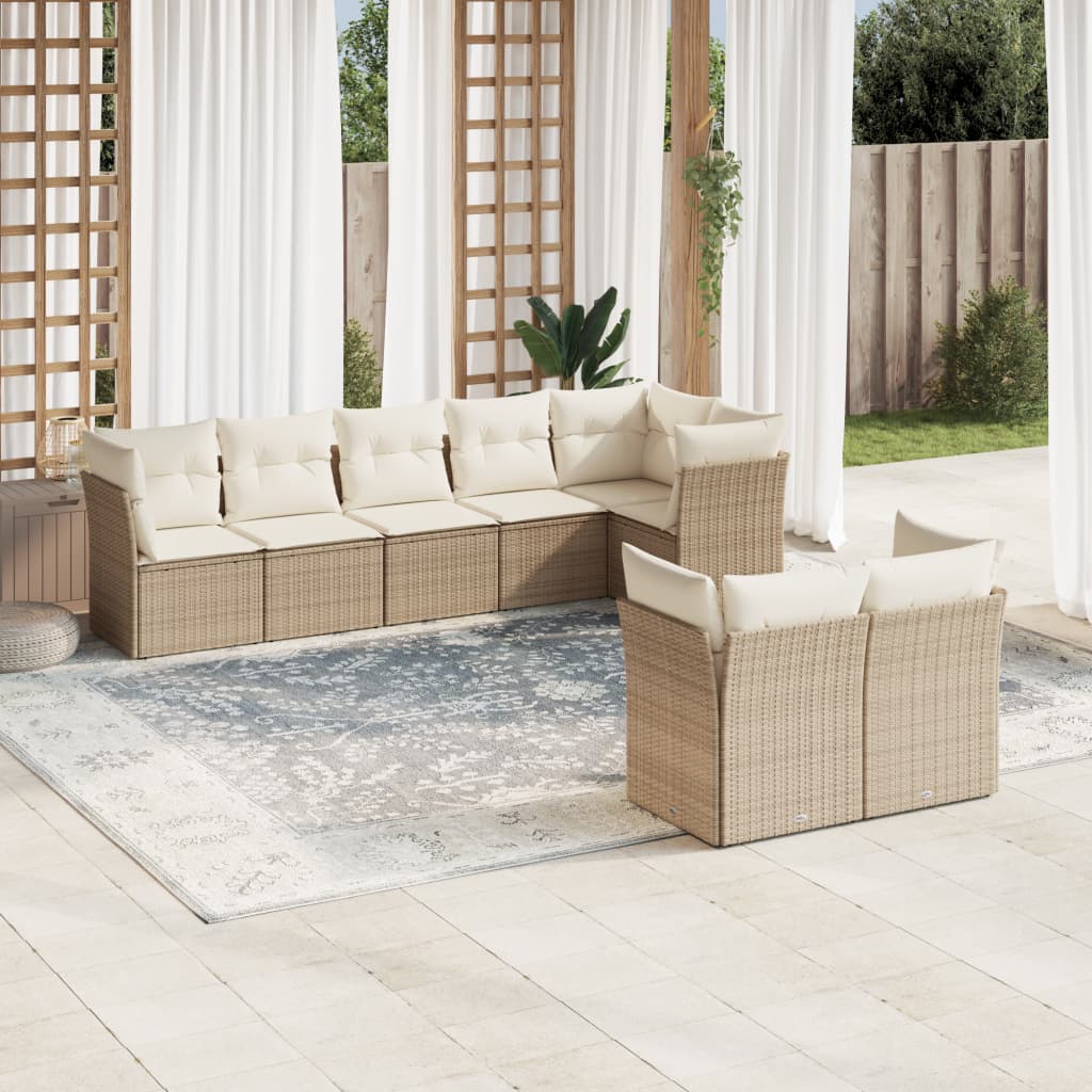sofasæt til haven 8 dele med hynder polyrattan beige