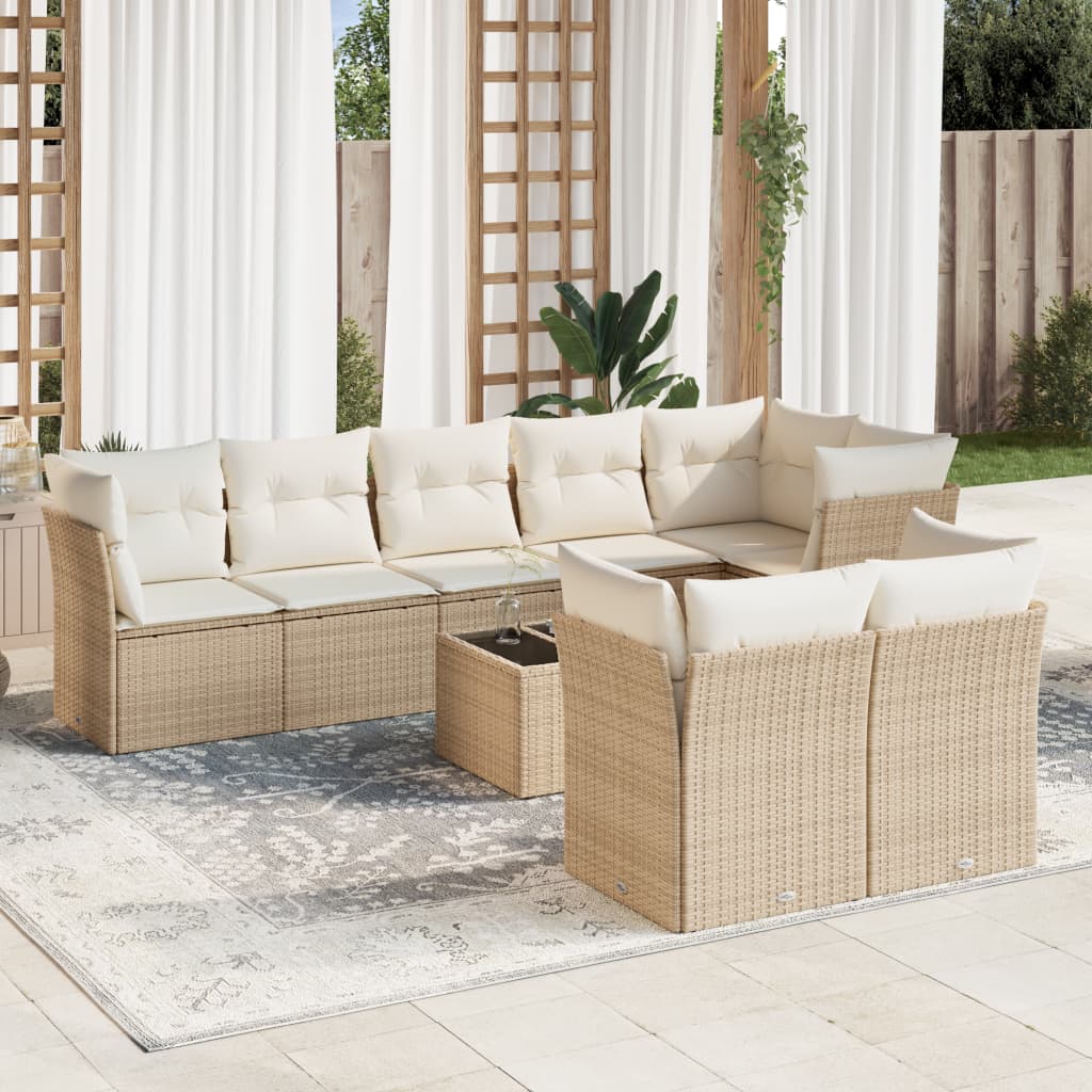 sofasæt til haven 9 dele med hynder polyrattan beige