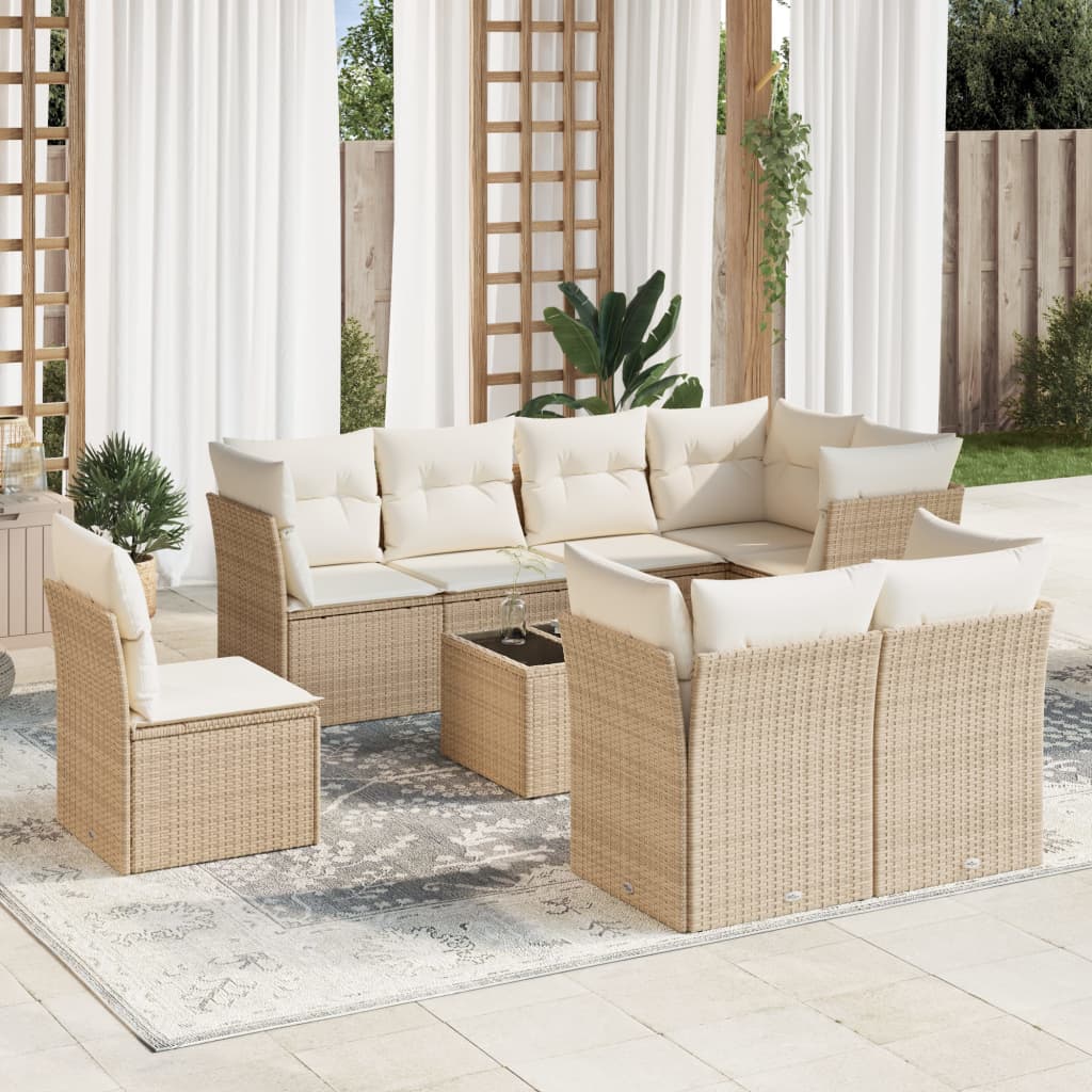 sofasæt til haven 9 dele med hynder polyrattan beige
