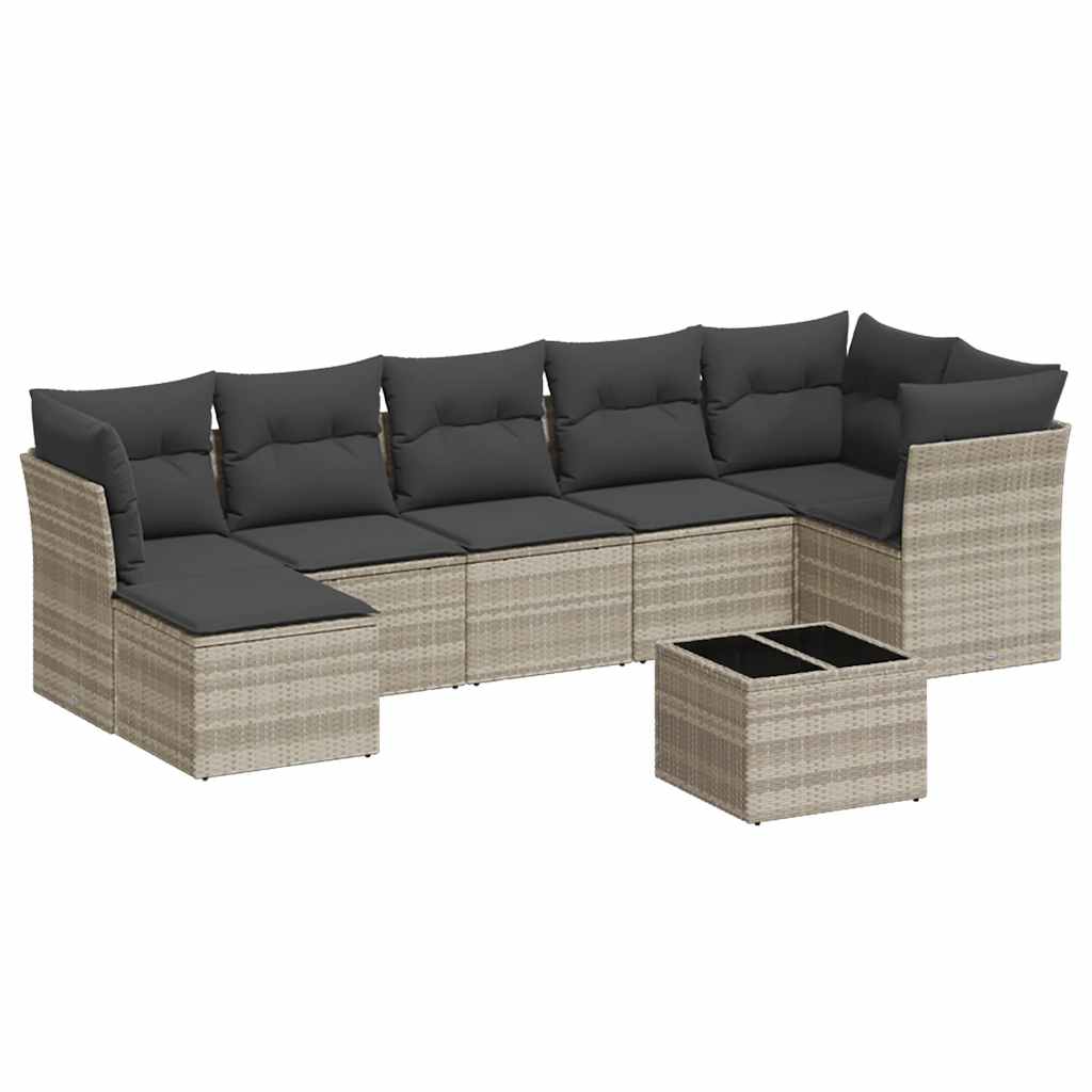 sofasæt til haven 8 dele med hynder polyrattan lysegrå
