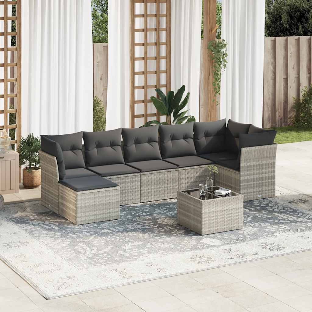 sofasæt til haven 8 dele med hynder polyrattan lysegrå