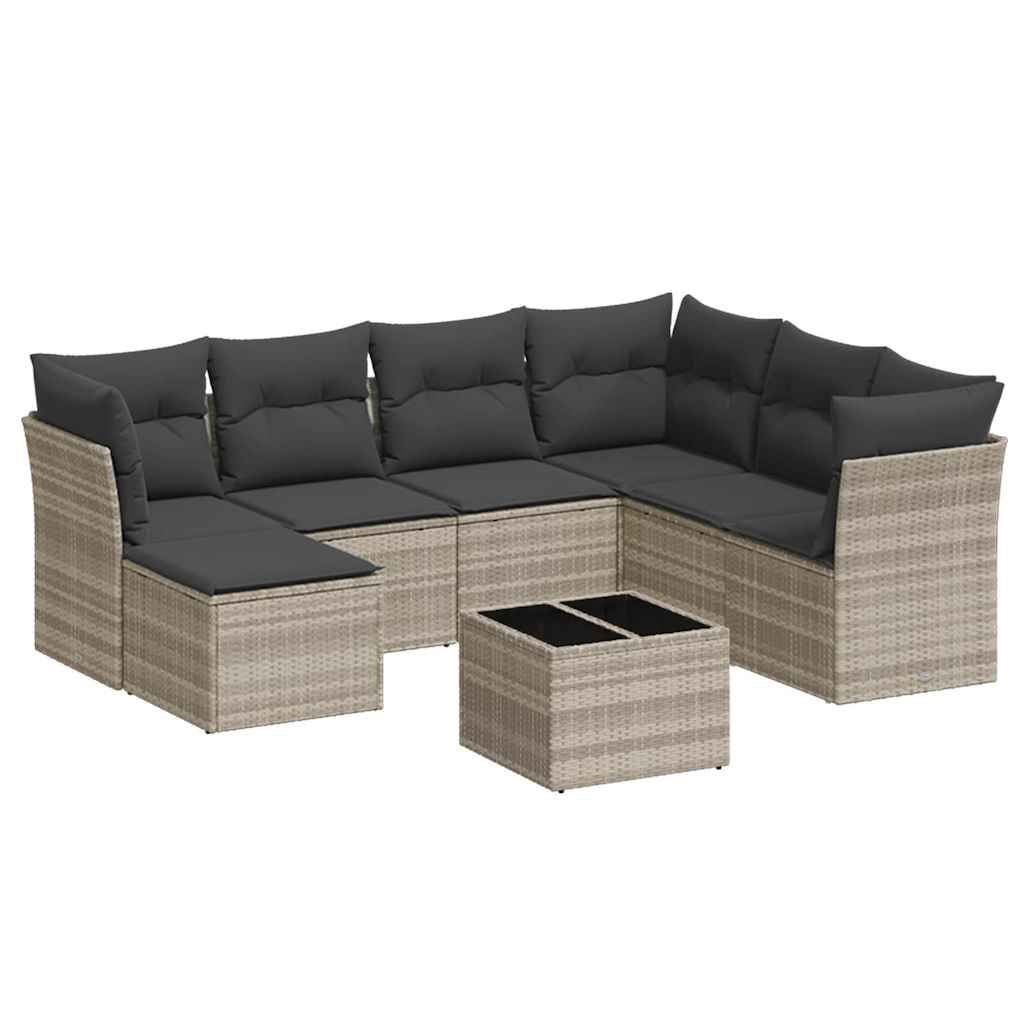 sofasæt til haven 8 dele med hynder polyrattan lysegrå