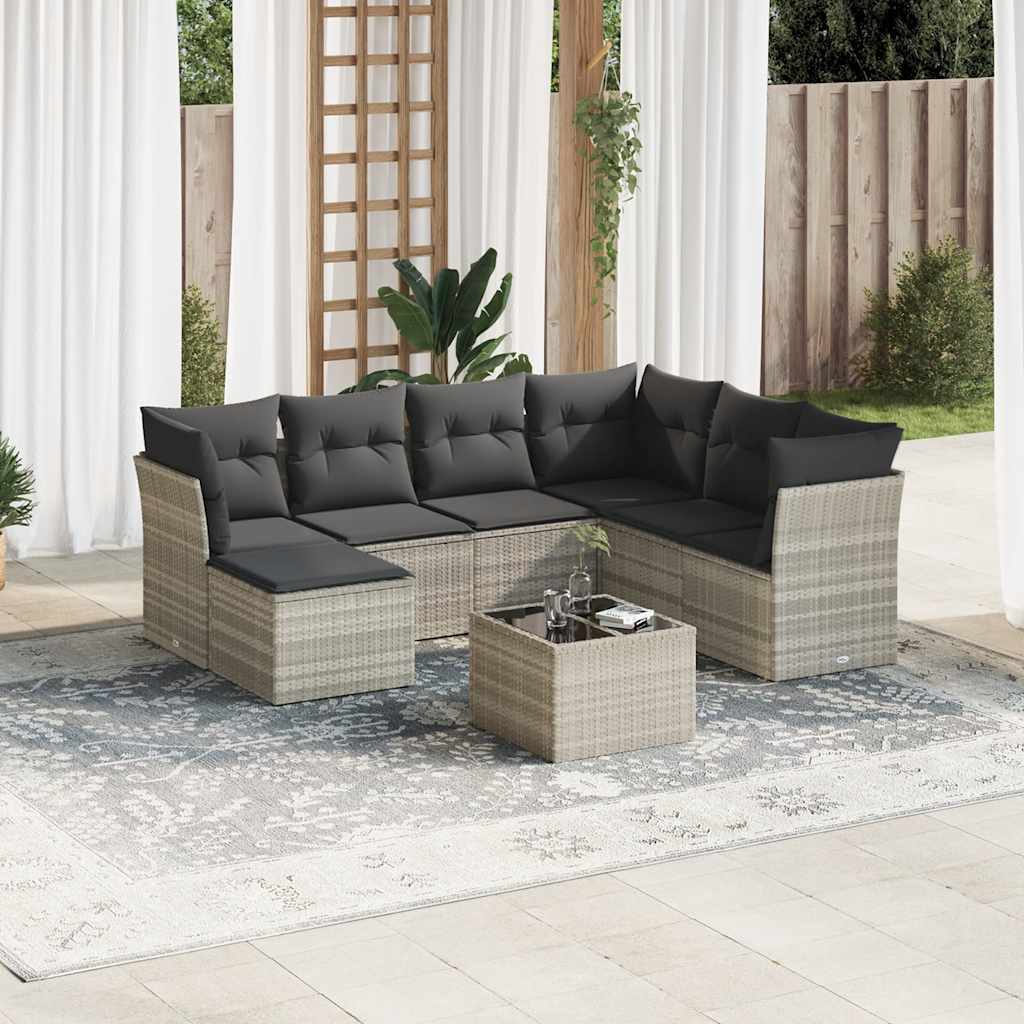 sofasæt til haven 8 dele med hynder polyrattan lysegrå