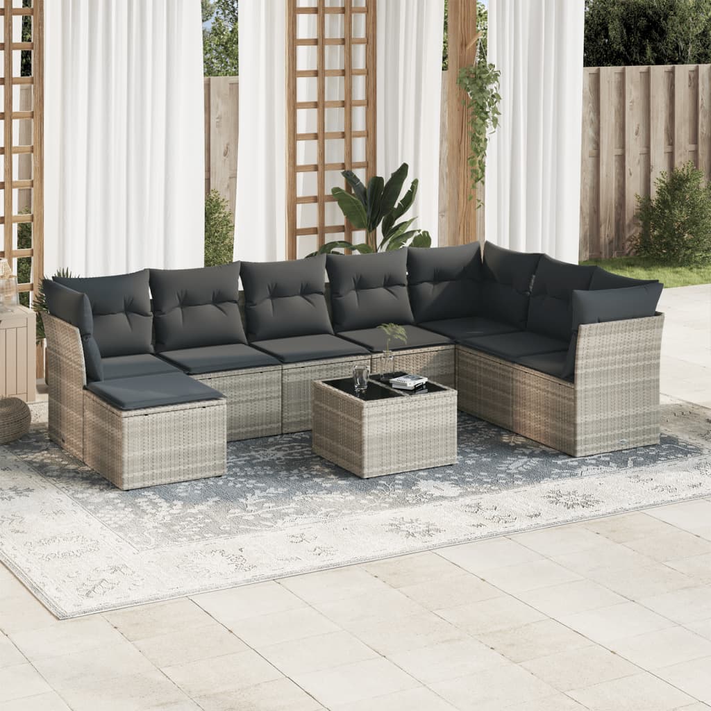 sofasæt til haven 9 dele med hynder polyrattan lysegrå