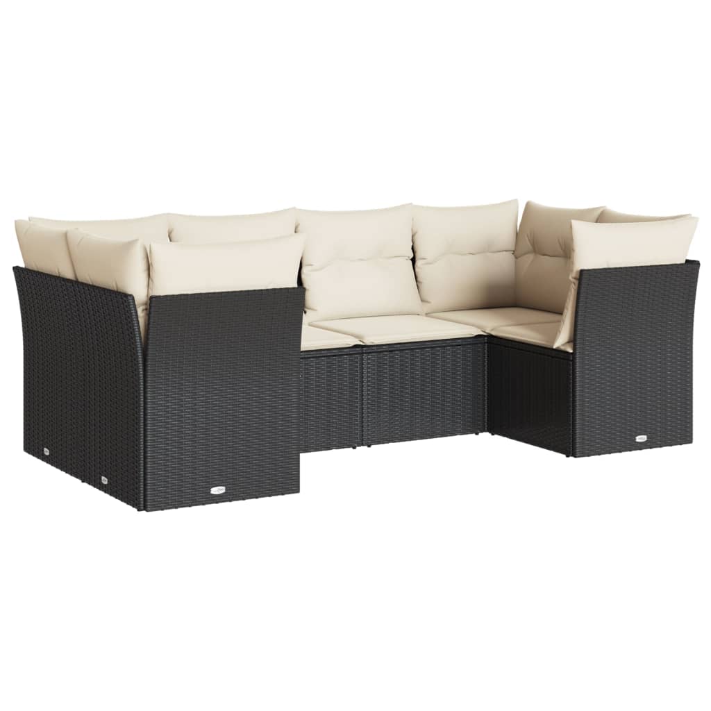 sofasæt til haven 6 dele med hynder polyrattan sort