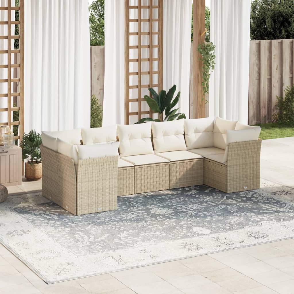 sofasæt til haven 7 dele med hynder polyrattan beige