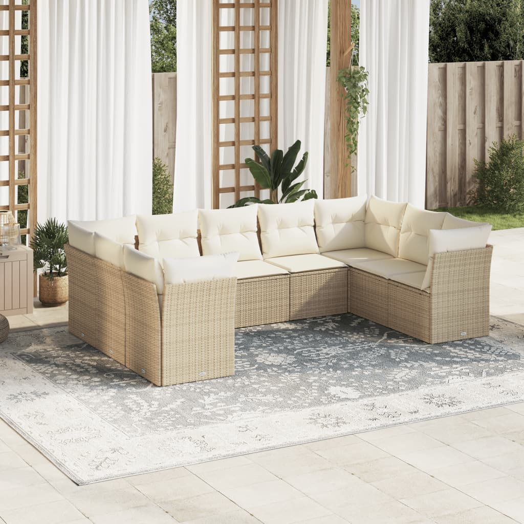 sofasæt til haven 9 dele med hynder polyrattan beige