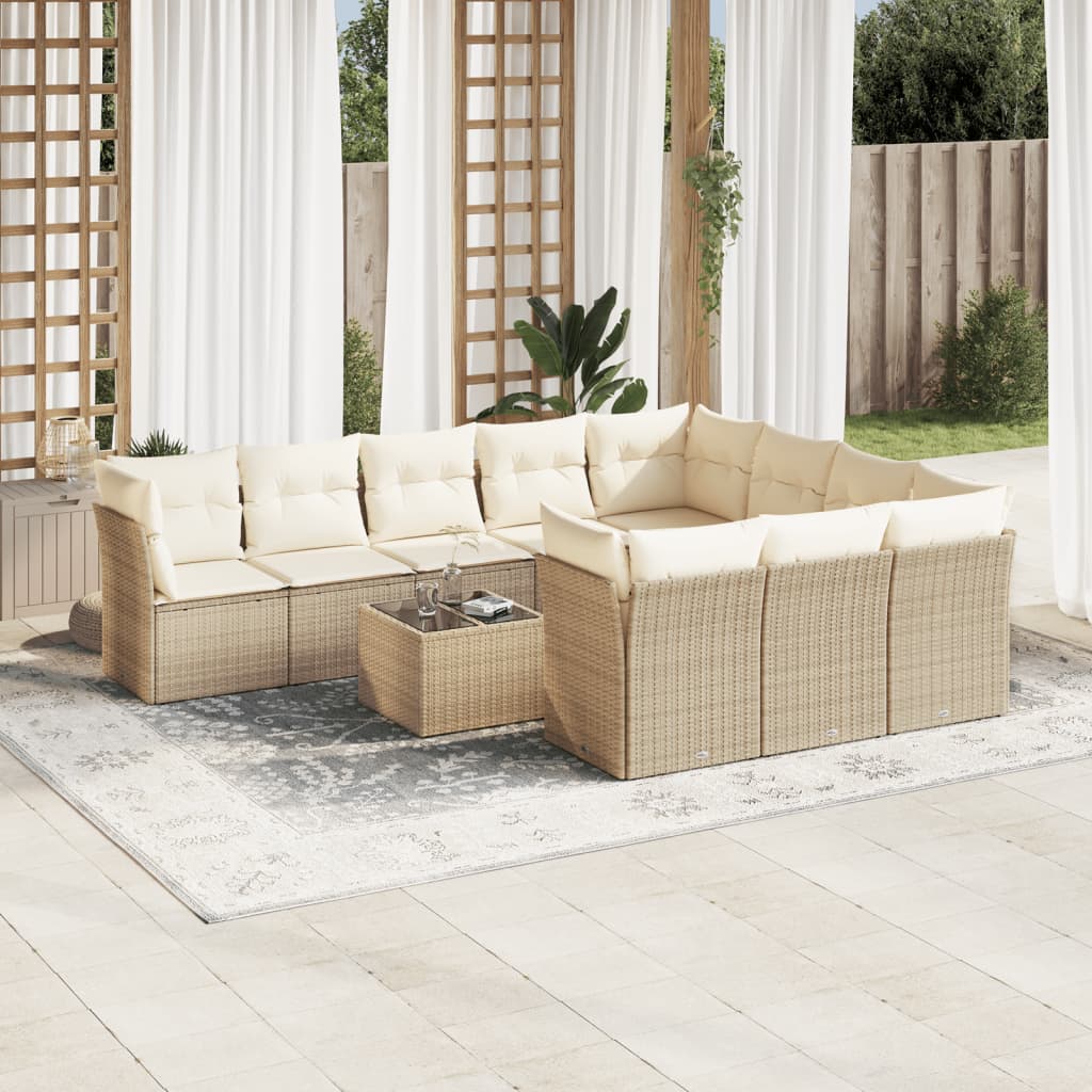 sofasæt til haven 11 dele med hynder polyrattan beige