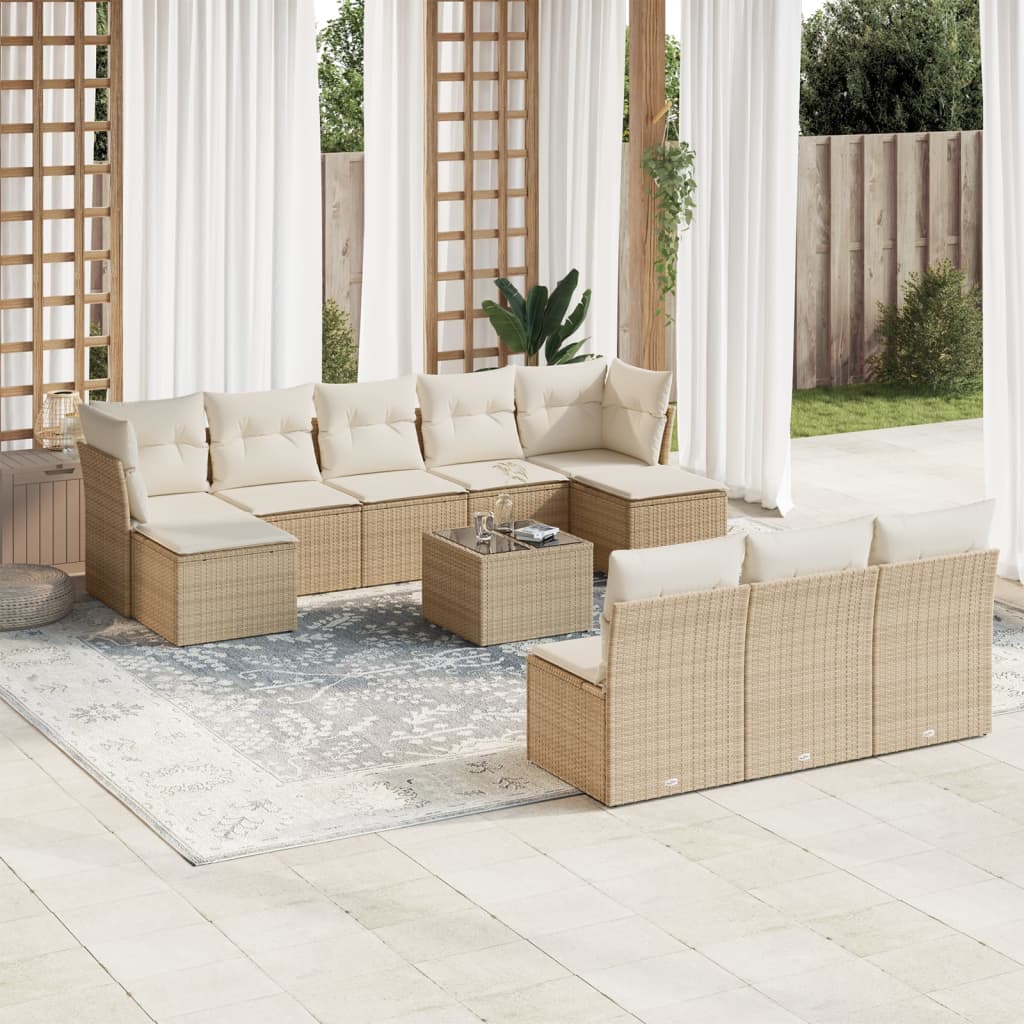 sofasæt til haven 11 dele med hynder polyrattan beige