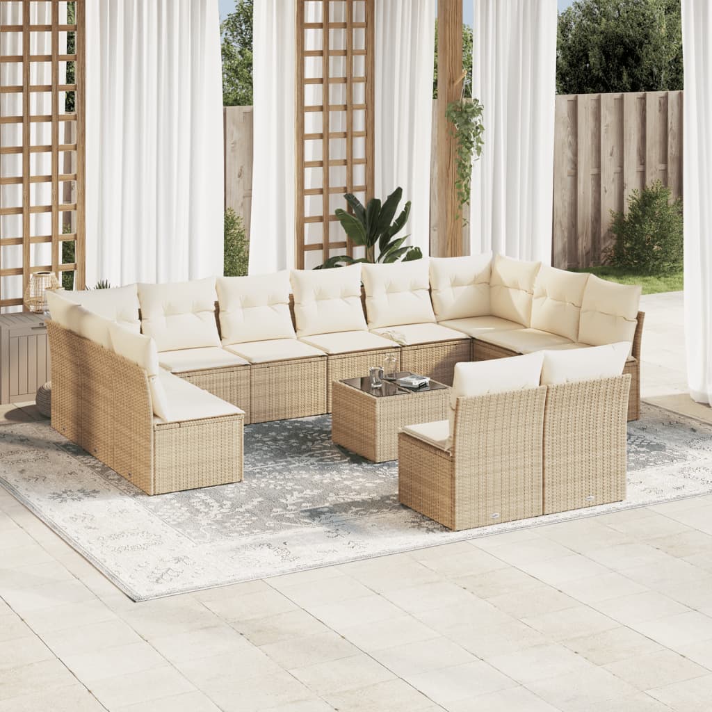 sofasæt til haven 13 dele med hynder polyrattan beige