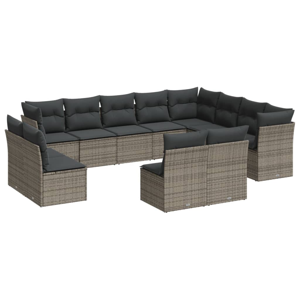sofasæt til haven 12 dele med hynder polyrattan grå