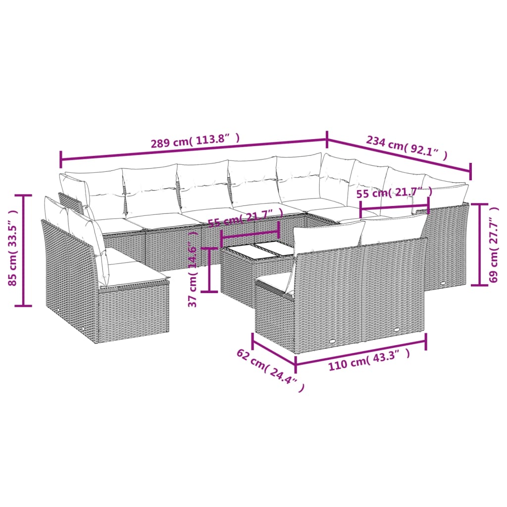 sofasæt til haven 13 dele med hynder polyrattan beige