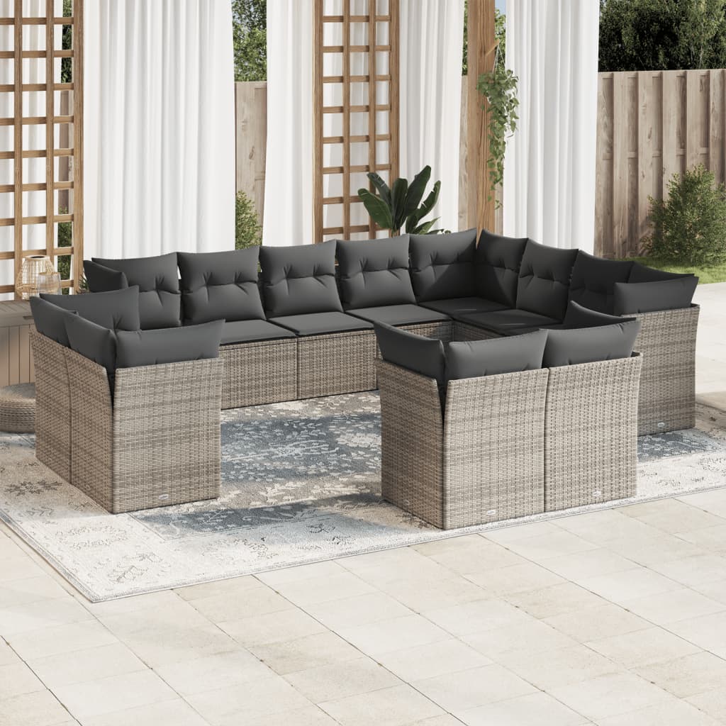 sofasæt til haven 12 dele med hynder polyrattan grå