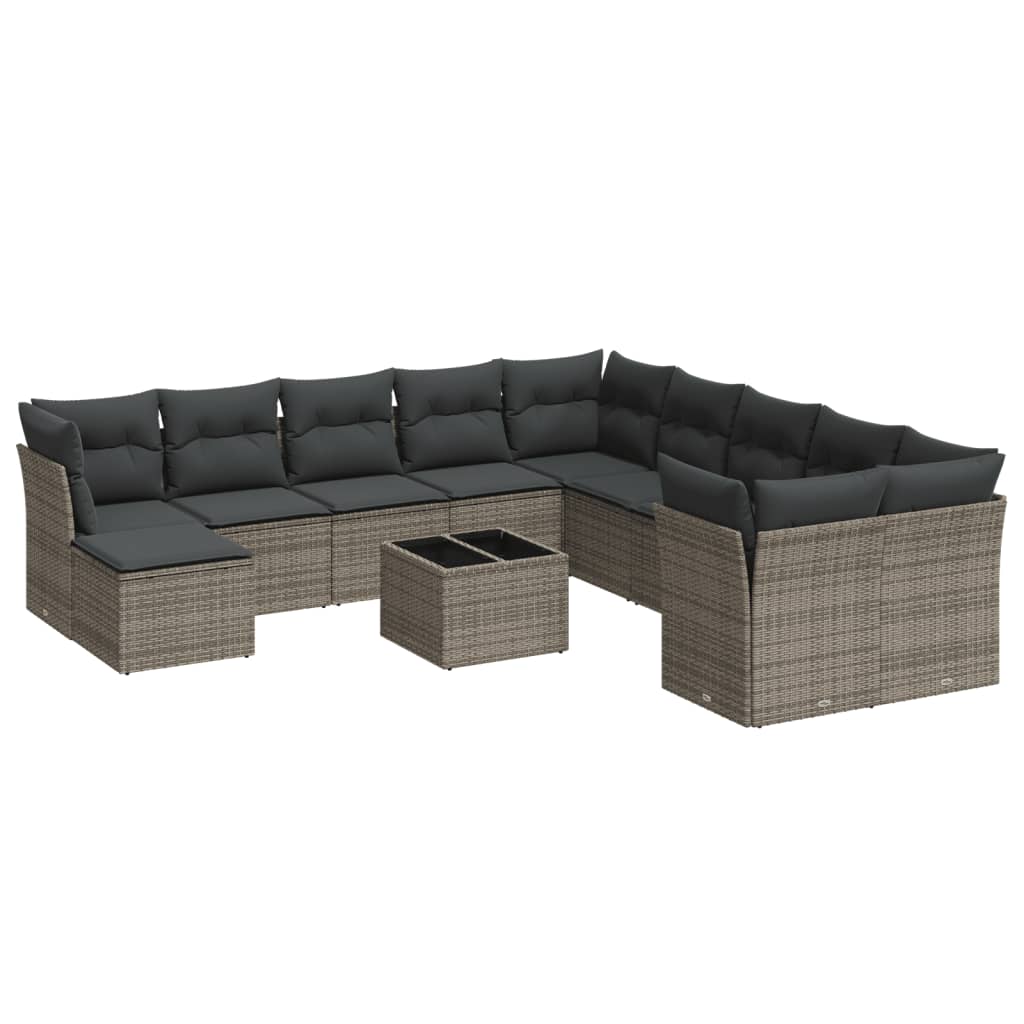 sofasæt til haven 12 dele med hynder polyrattan grå
