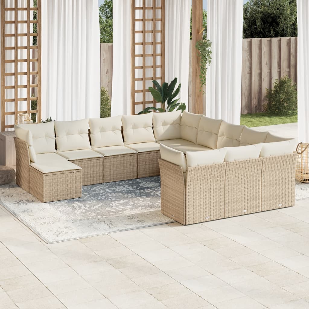 sofasæt til haven 12 dele med hynder polyrattan beige