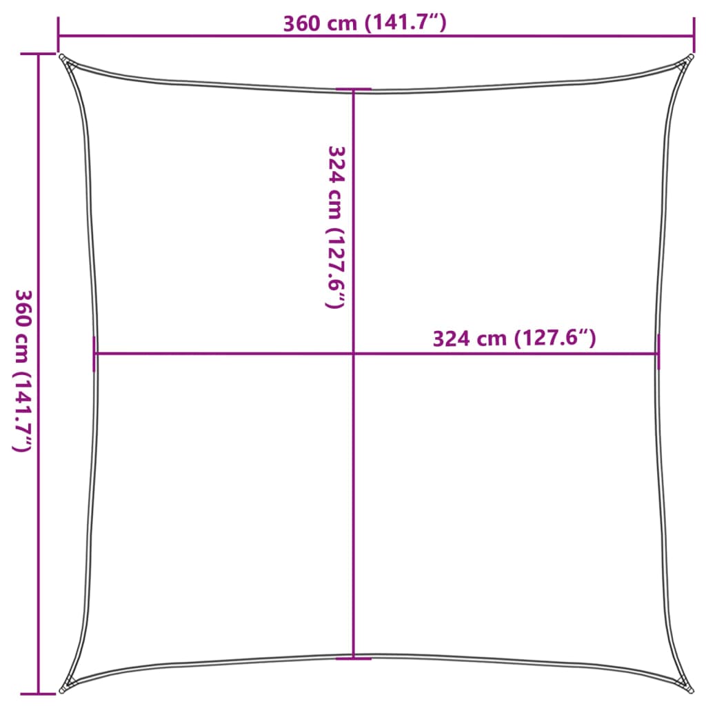 solsejl 3,6x3,6 m 160 g/m² firkantet HDPE sandfarvet
