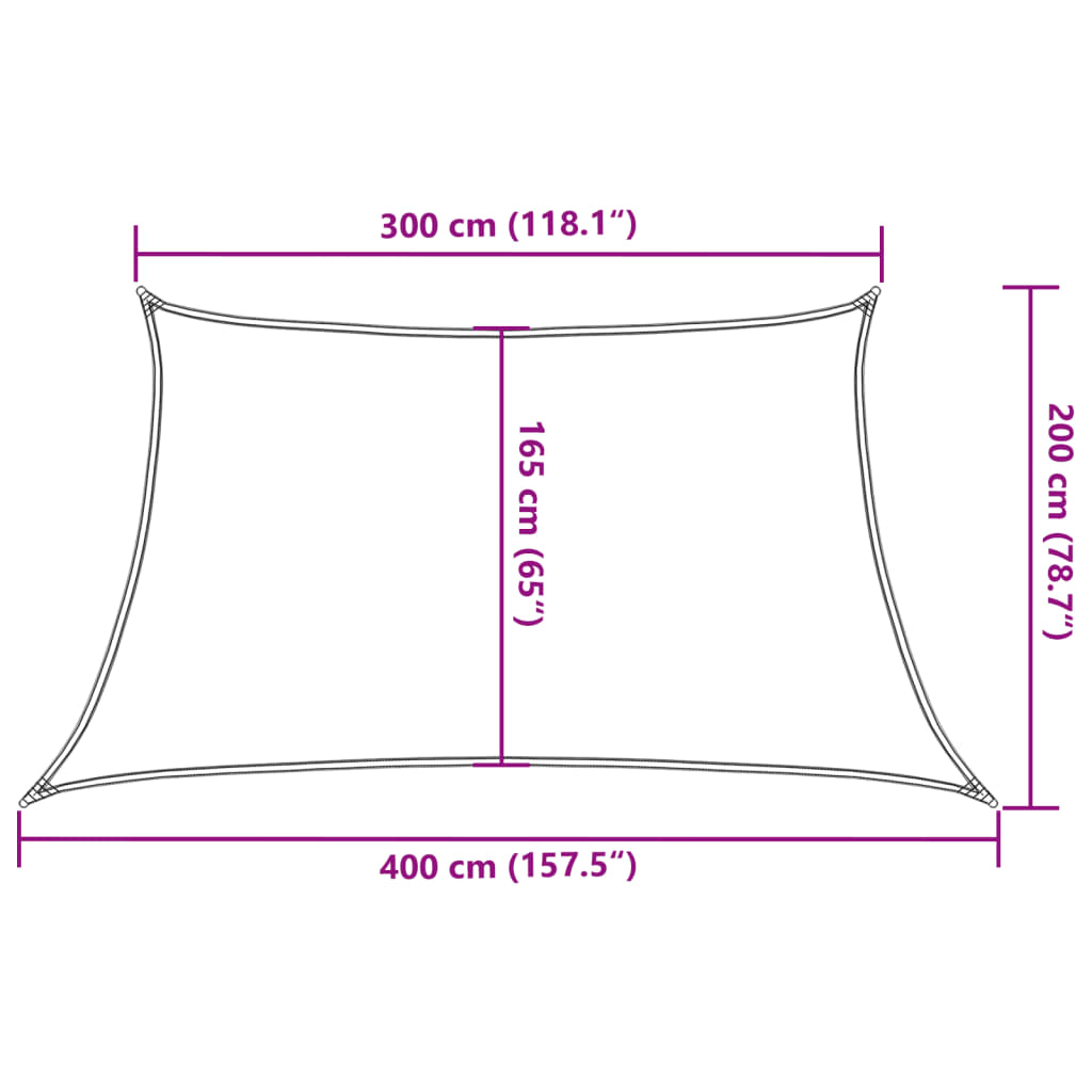 solsejl 160 g/m² 3/4x2 m trapezformet HDPE lysegrå