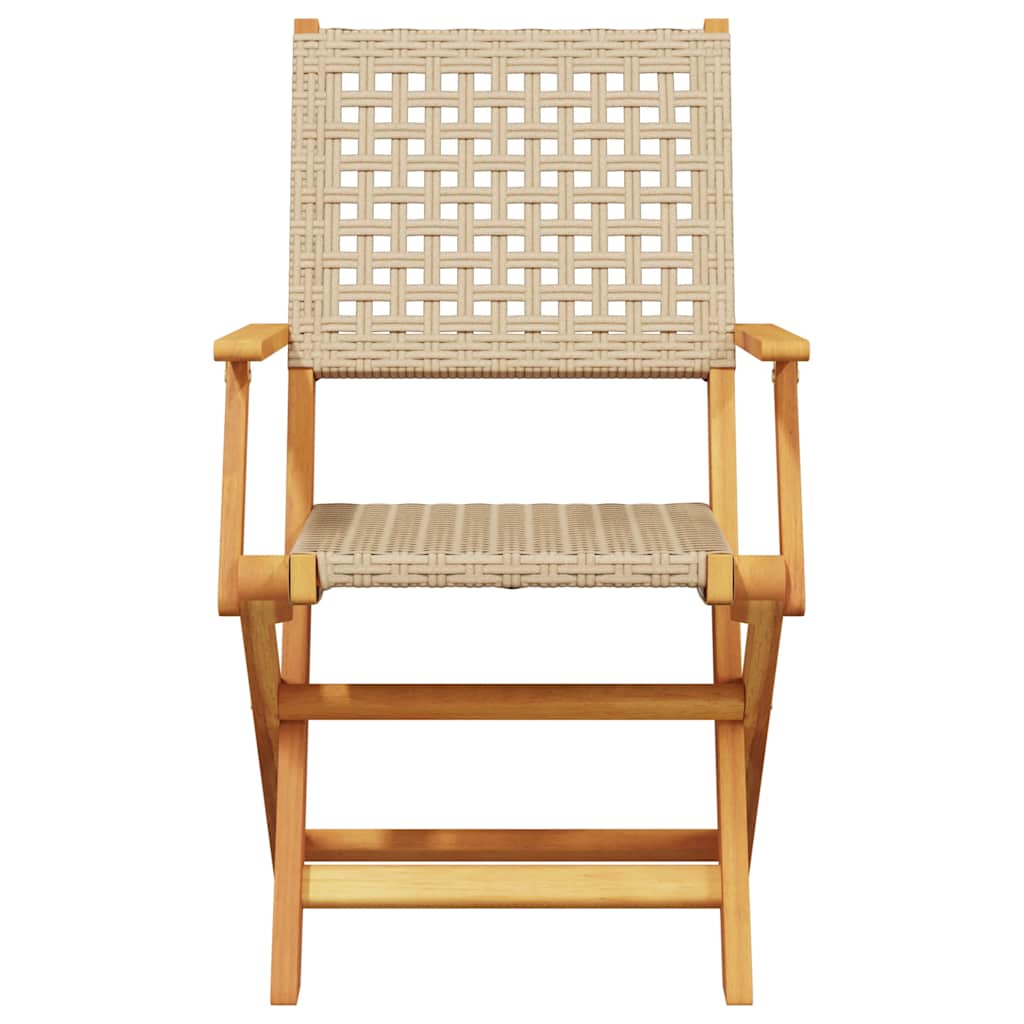 Klapstole 8 stk. beige polyrattan og massivt træ