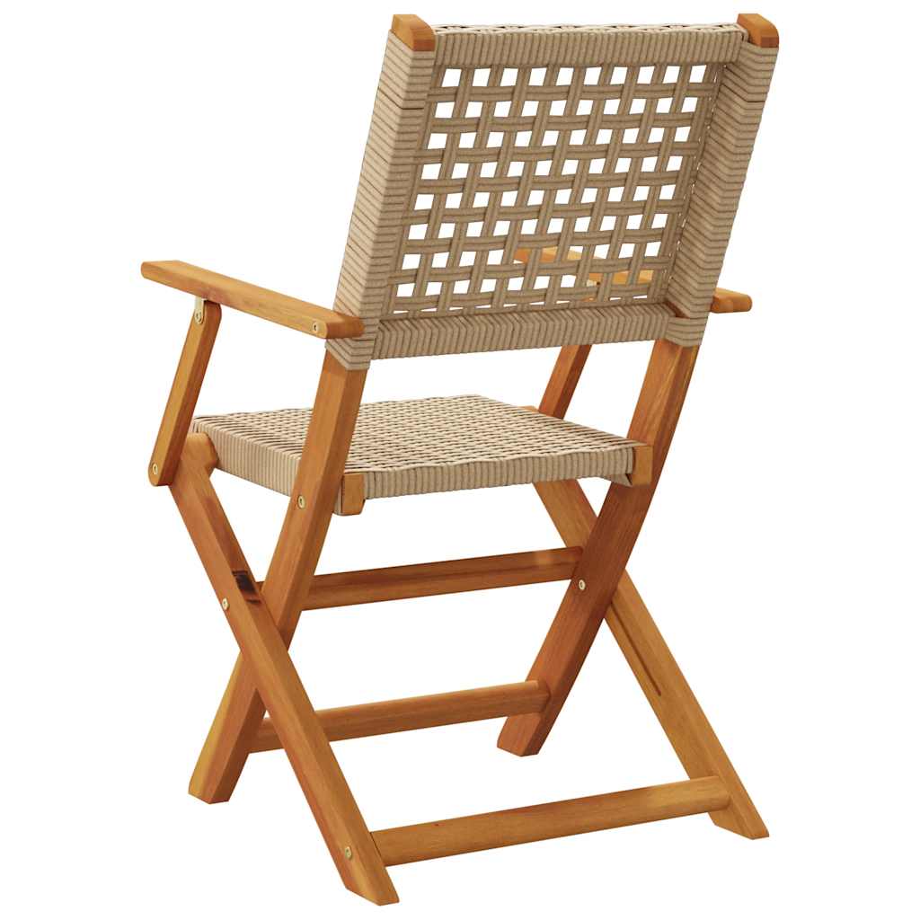 Klapstole 8 stk. beige polyrattan og massivt træ