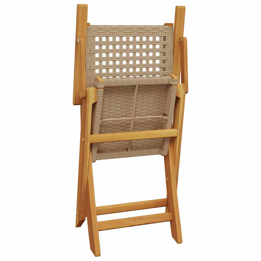 Klapstole 8 stk. beige polyrattan og massivt træ