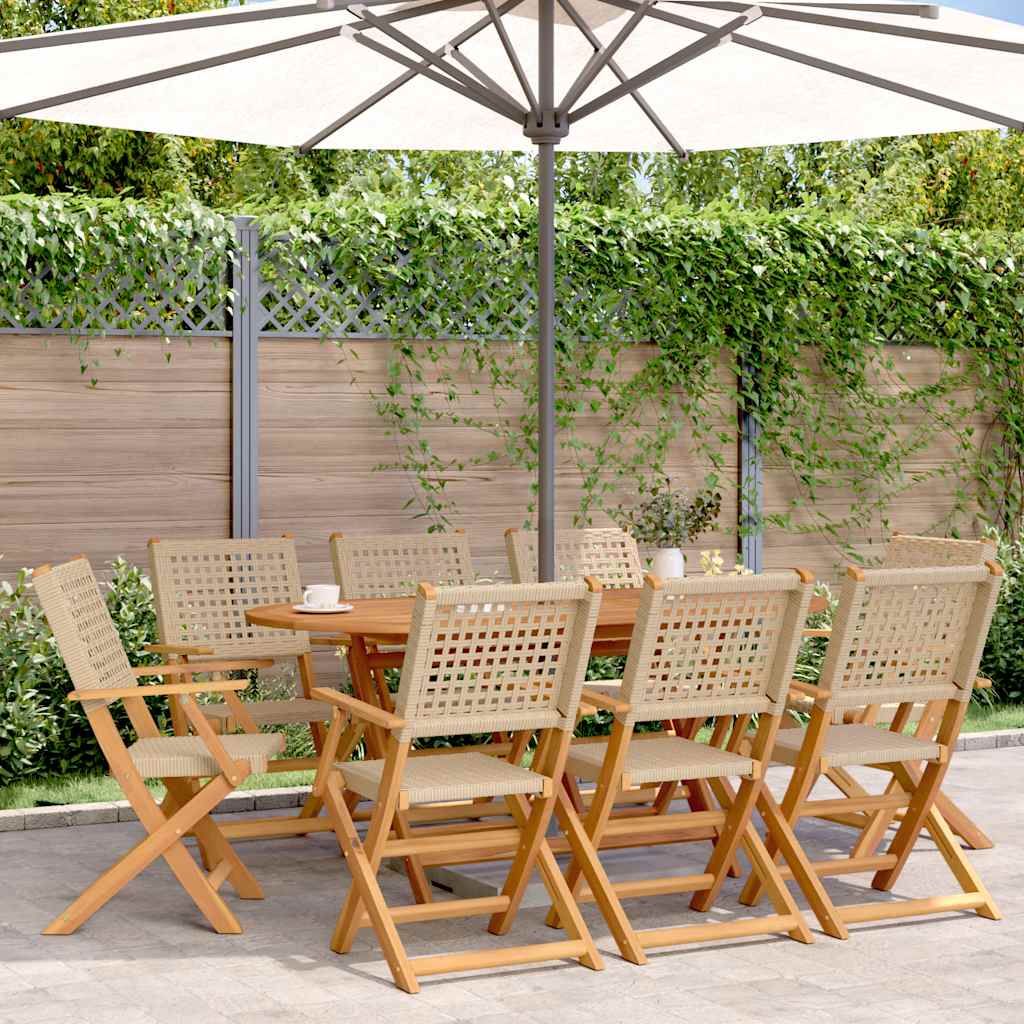 Klapstole 8 stk. beige polyrattan og massivt træ