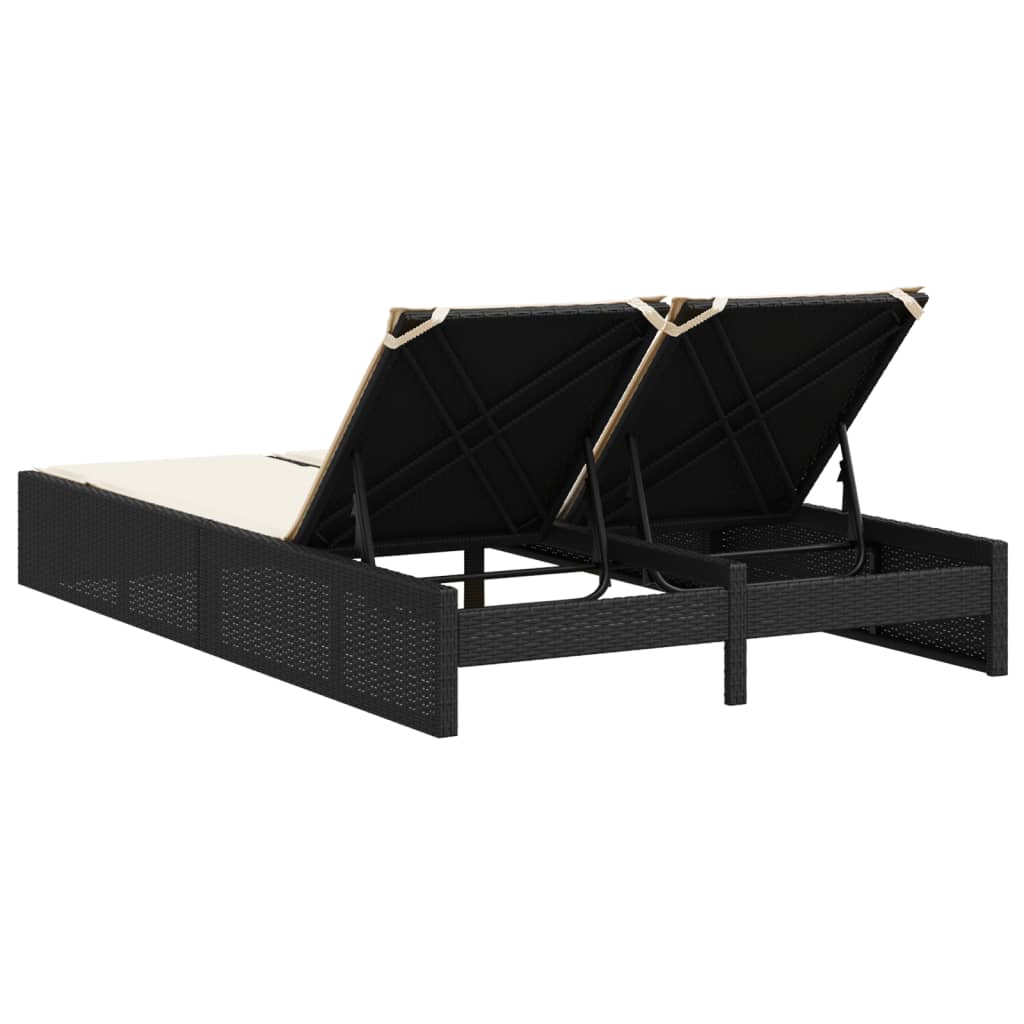 dobbelt loungesofa med hynder polyrattan sort
