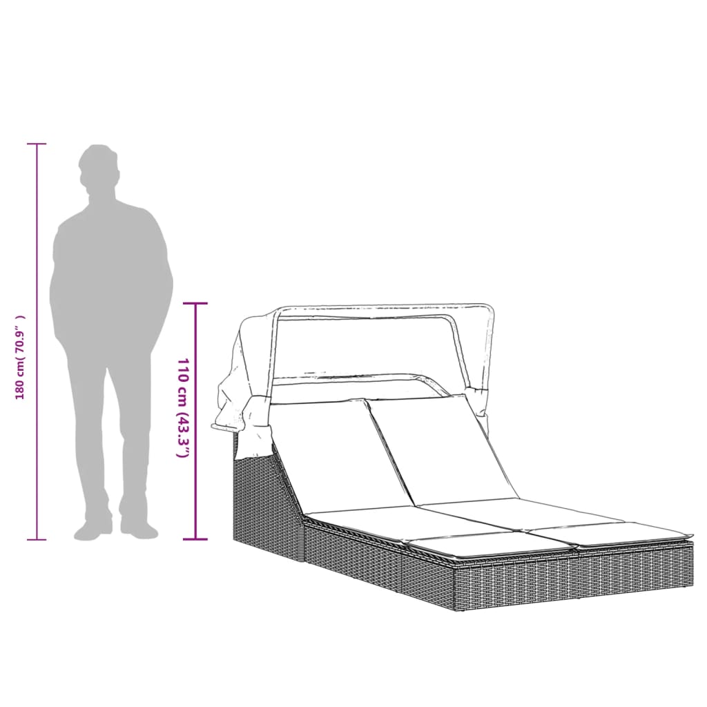 solseng med baldakin og hynder polyrattan sort