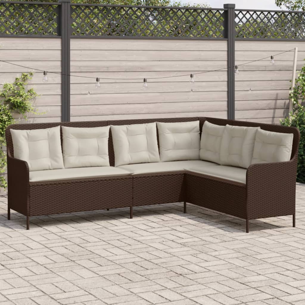 havesofa med hynder L-formet polyrattan brun billede