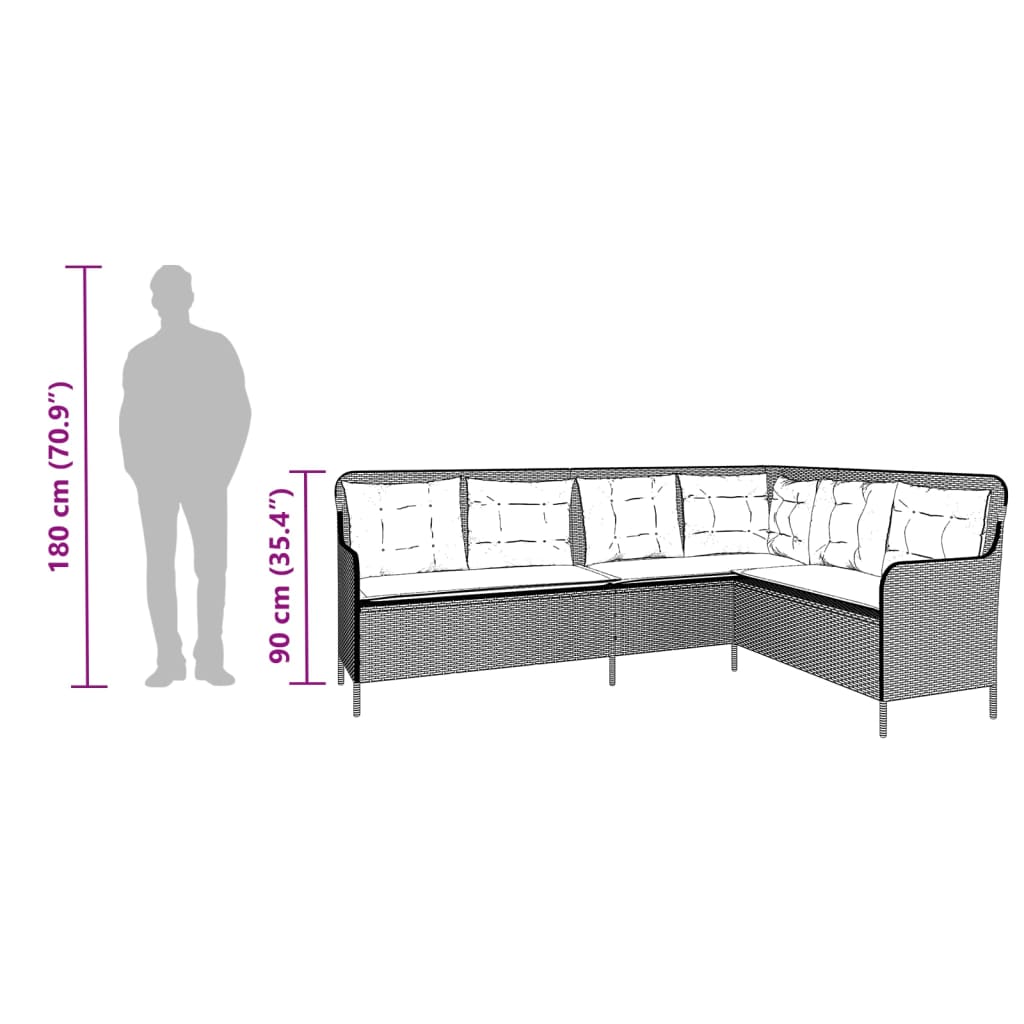havesofa med hynder L-formet polyrattan grå