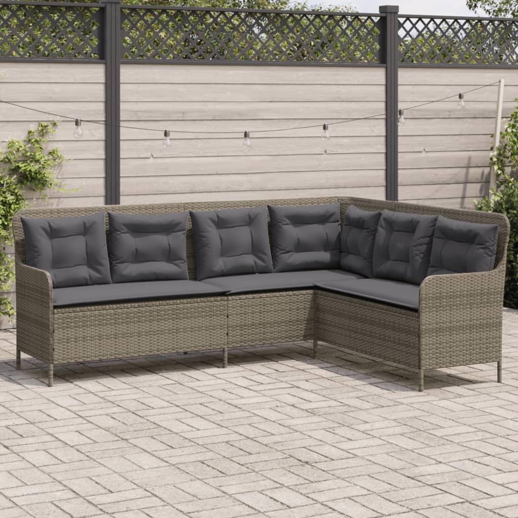 havesofa med hynder L-formet polyrattan grå billede