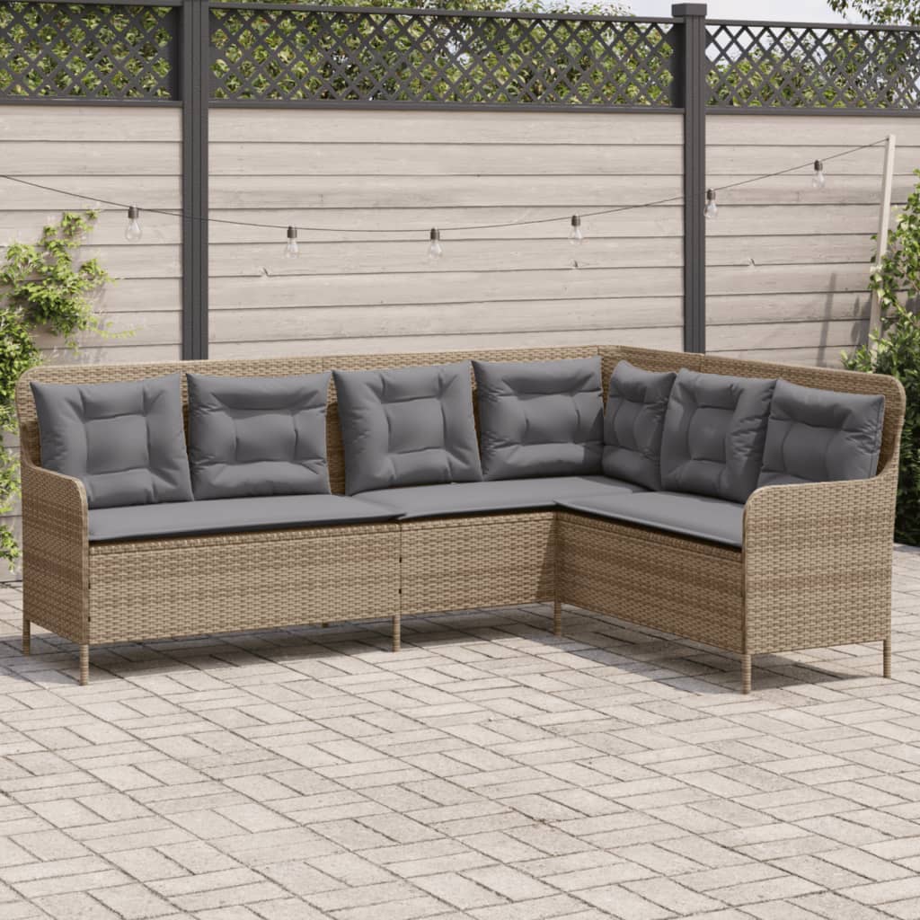 havesofa med hynder L-formet polyrattan beige billede