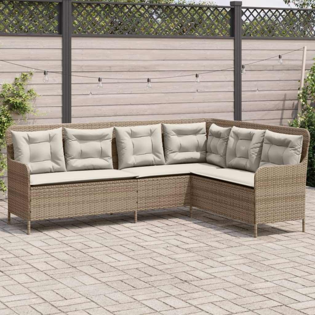 havesofa med hynder L-formet polyrattan beige billede