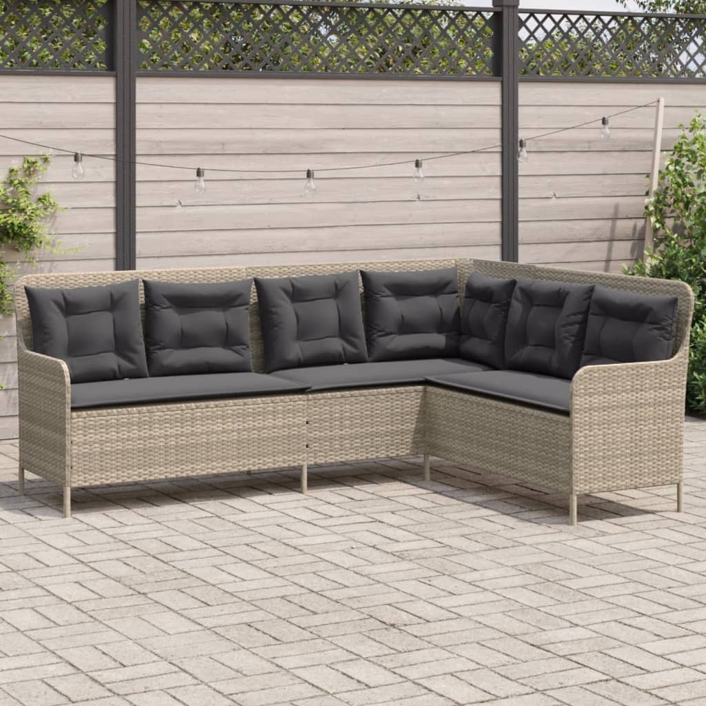 havesofa med hynder L-formet polyrattan lysegrå billede