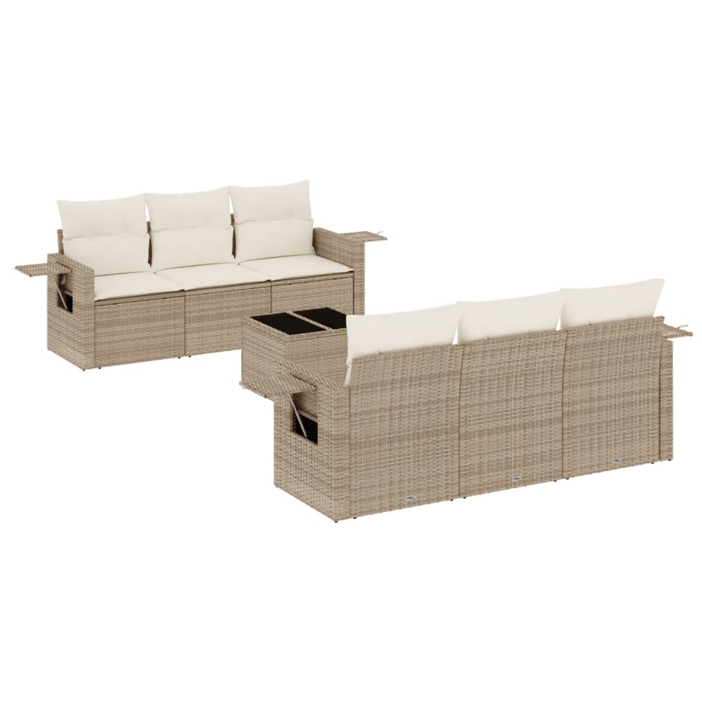 sofasæt til haven 7 dele med hynder polyrattan beige