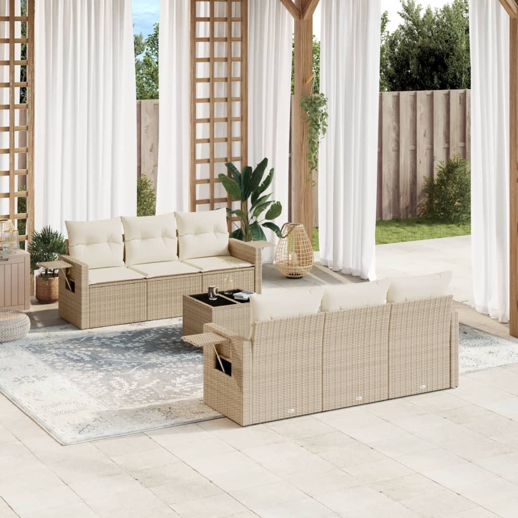 sofasæt til haven 7 dele med hynder polyrattan beige