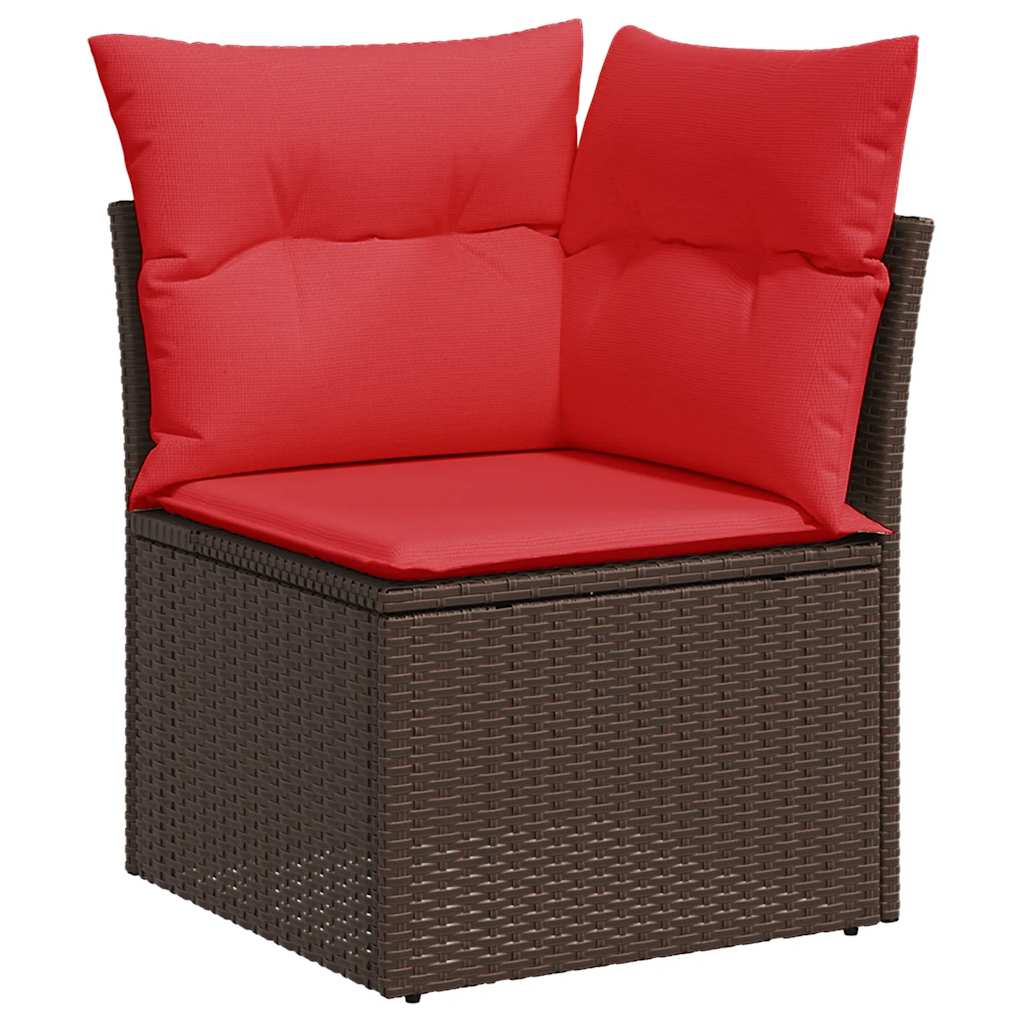 havesofasæt med 9 dele og hynder brun polyrattan