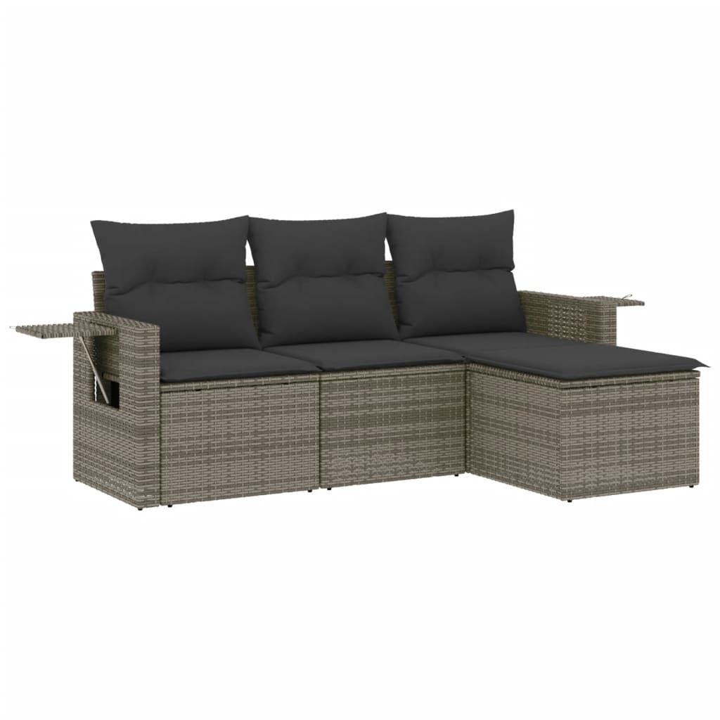 sofasæt til haven 4 dele med hynder polyrattan grå