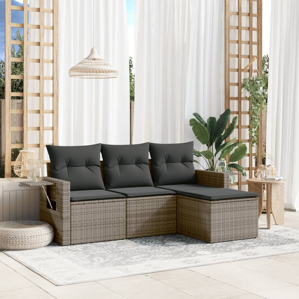 sofasæt til haven 4 dele med hynder polyrattan grå