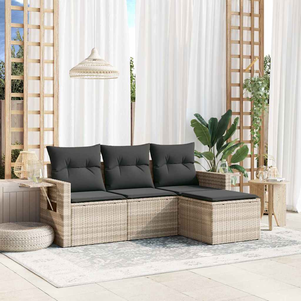 sofasæt til haven 4 dele med hynder polyrattan lysegrå
