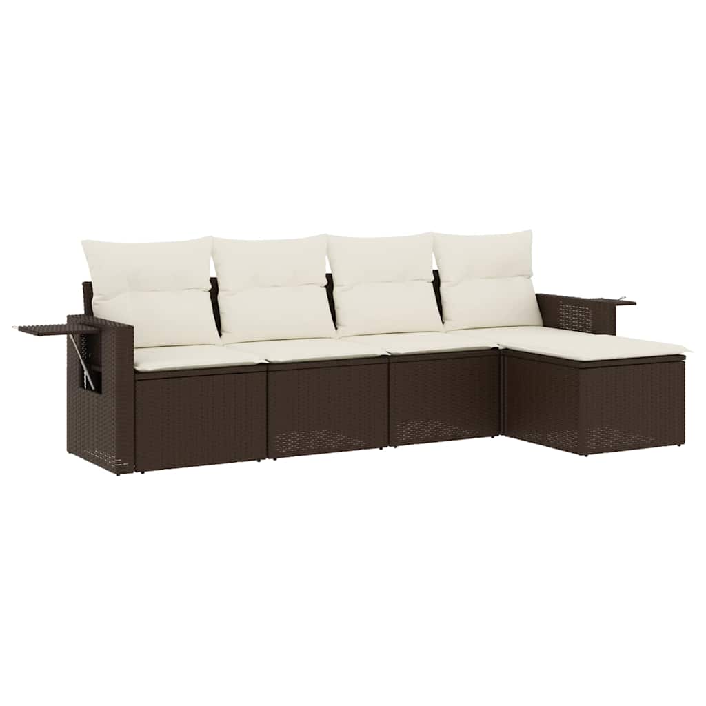 sofasæt til haven 5 dele med hynder polyrattan brun