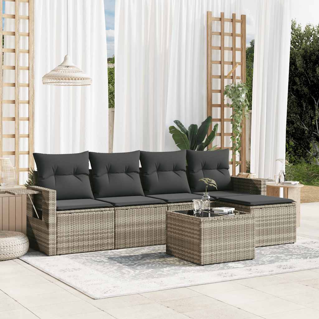 sofasæt til haven 6 dele med hynder polyrattan lysegrå