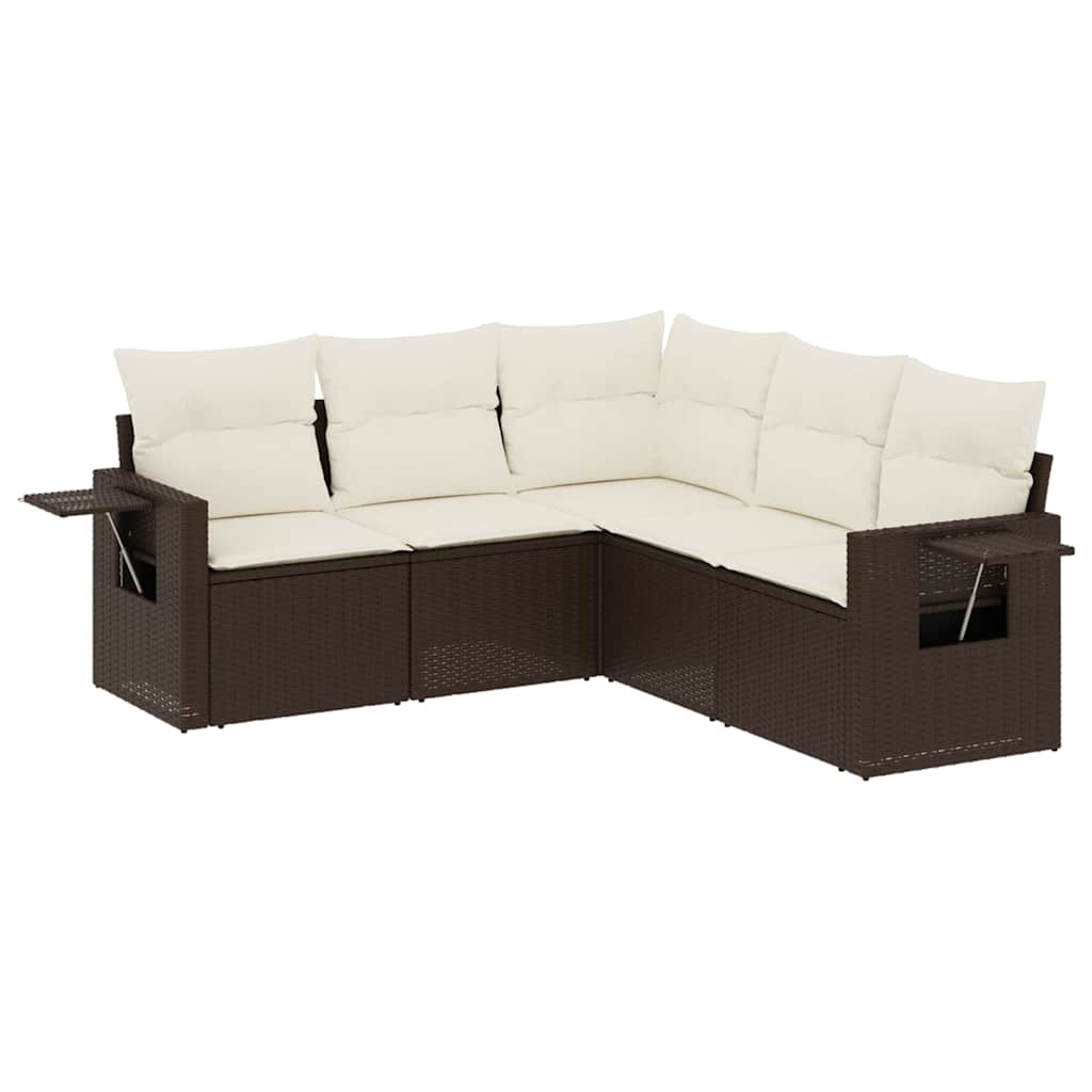 sofasæt til haven 5 dele med hynder polyrattan brun