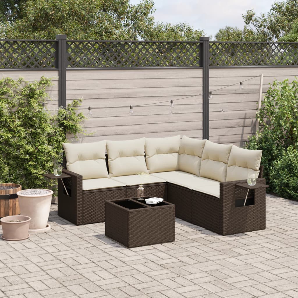 sofasæt til haven 6 dele med hynder polyrattan brun