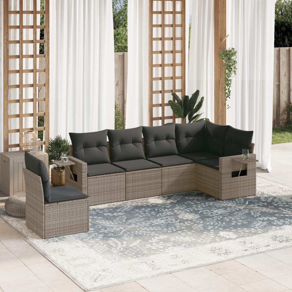 sofasæt til haven 6 dele med hynder polyrattan grå