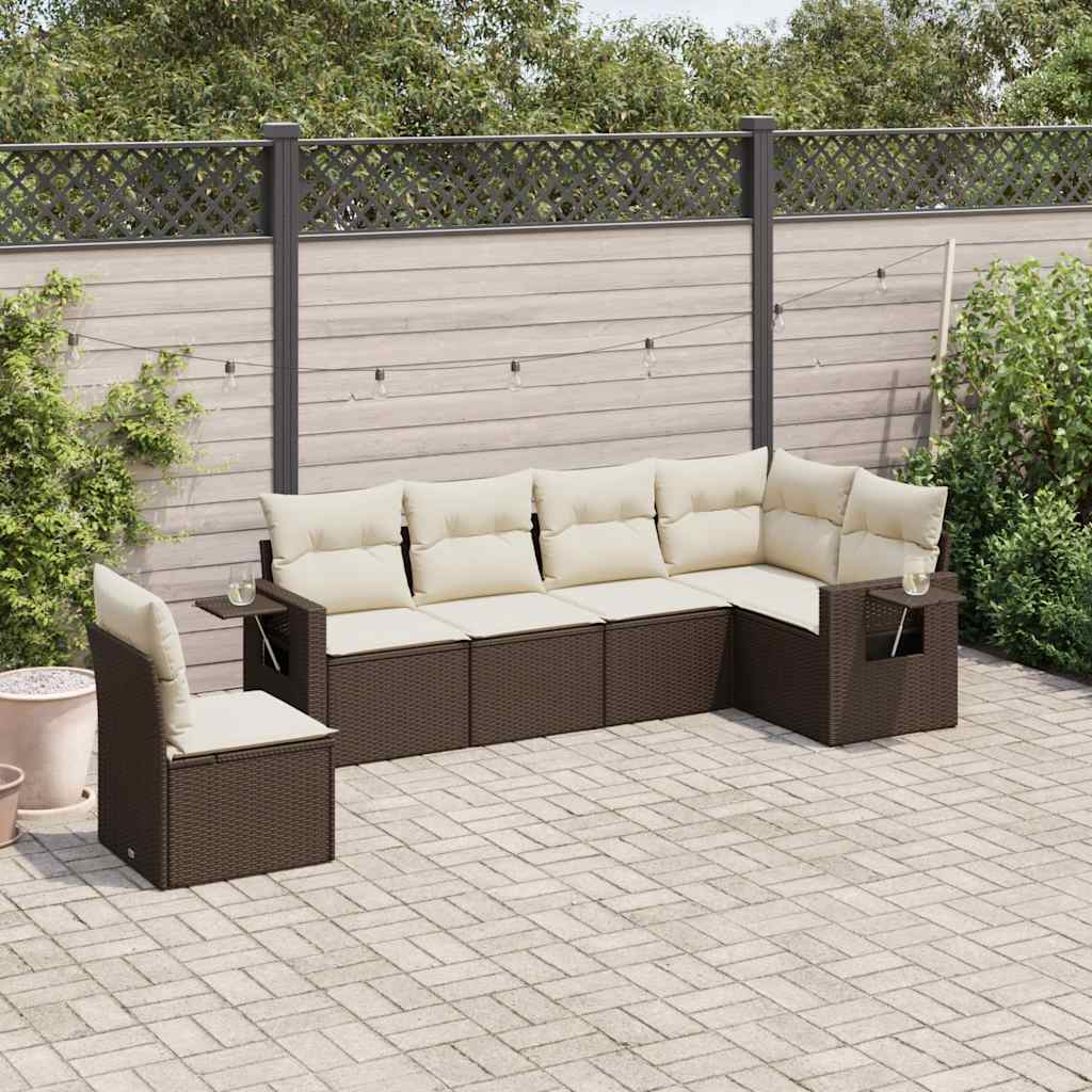 sofasæt til haven 6 dele med hynder polyrattan brun
