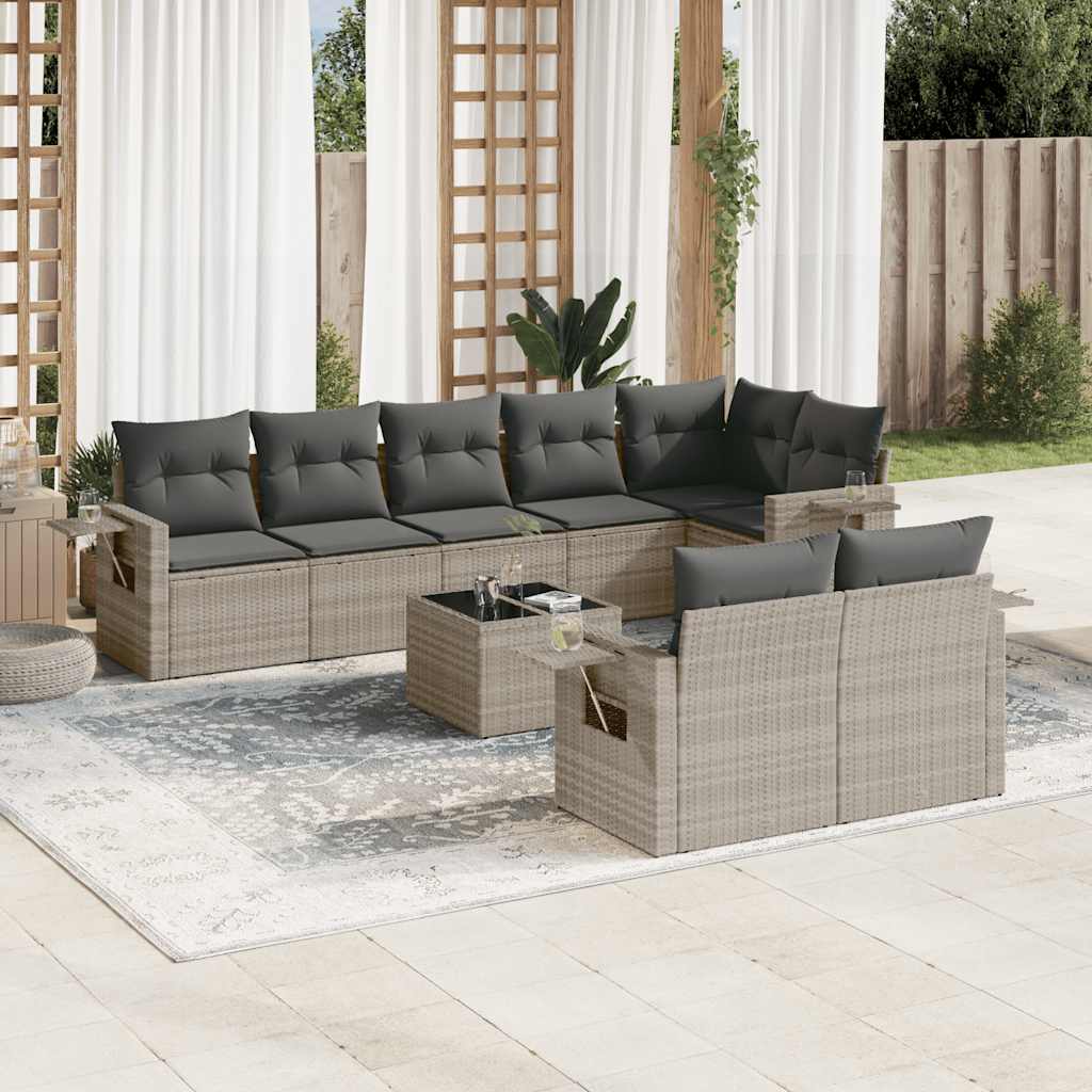sofasæt til haven 9 dele med hynder polyrattan lysegrå