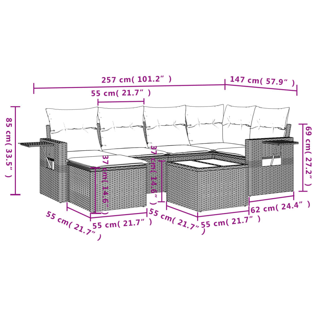 sofasæt til haven 7 dele med hynder polyrattan beige