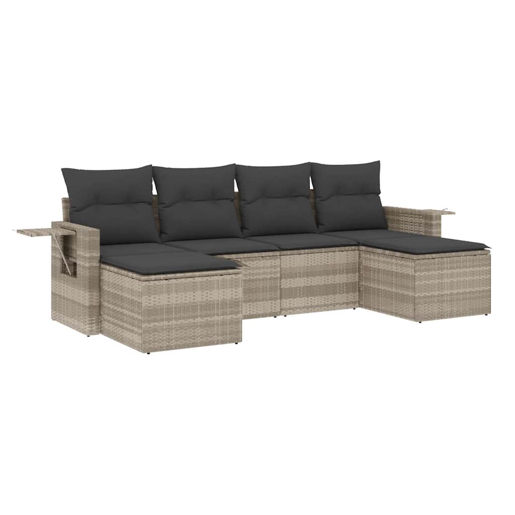 sofasæt til haven 6 dele med hynder polyrattan lysegrå